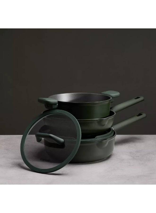 كاروت طقم أواني كاروت 21 قطعة غير لاصق لطهي صحي خالٍ من PFOA، يضم مقالي وقدر طهي ومقلاة تشويح وكسرولة وقدر بخارية ومقلاة 4×1، متوافق مع جميع المواقد وآمن لغسالة الصحون (أخضر داكن) - Image 5